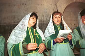 Church chorus performing during a liturgical ceremony at Gandzasar’s Cathedral of St. John the Baptist.